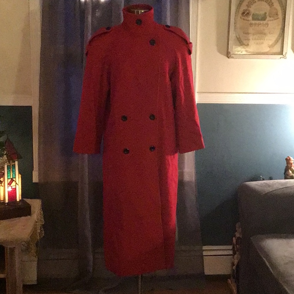 International Scene red wool coat.